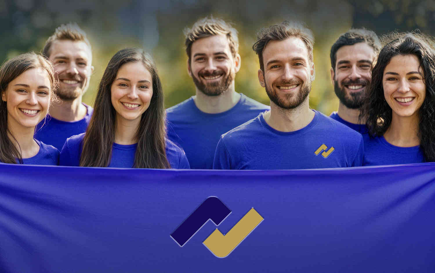 A group of young people holding a banner